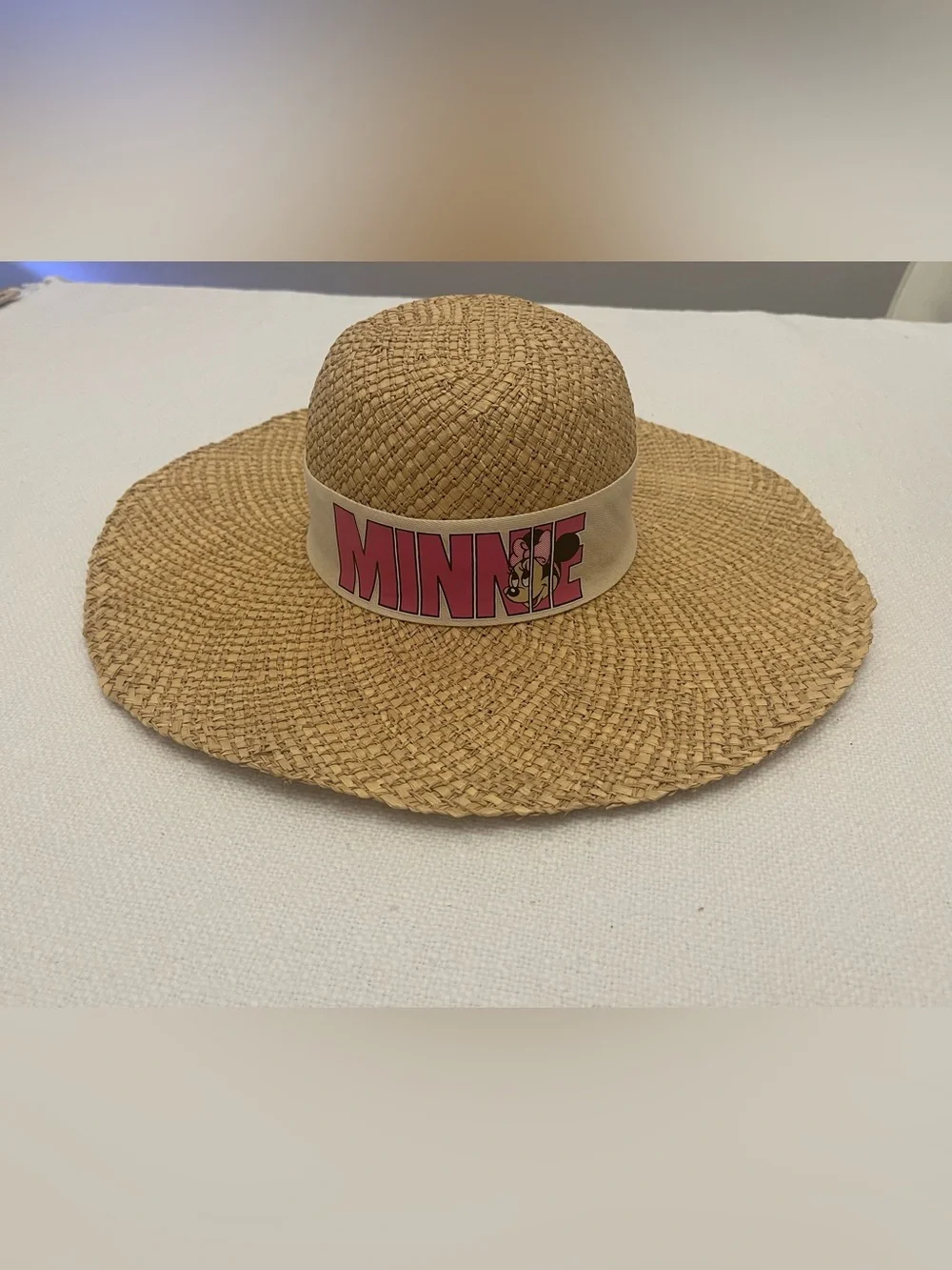 Vintage 90s Disney Goofys Hat Co Minnie Mouse Straw Sun Hat Wide Brim Beach